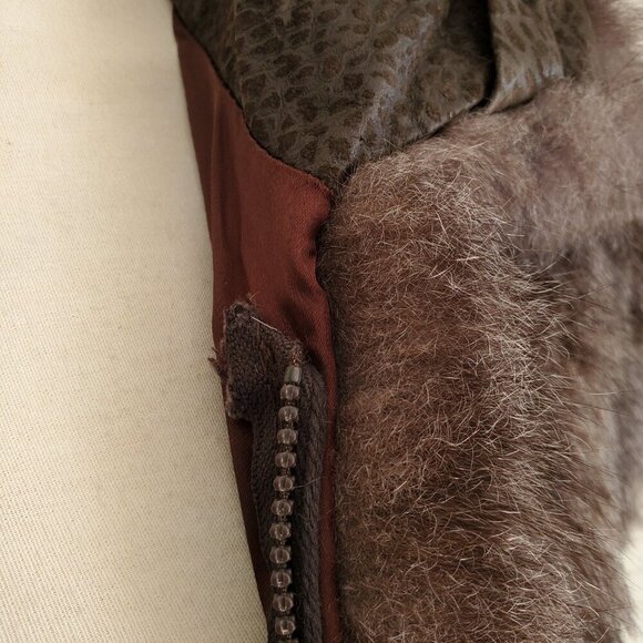 Andrew Marc Vintage New Zealand Opossum Fur Full Zip Leather Collar Vest Brown L - Picture 9 of 16